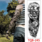 Large Arm Tattoo Sticker Full Sleeve Temporary Tattoos for Men Fish Wolf Tiger Tattoo Fake Tatoo for Women Waterproof Body Art