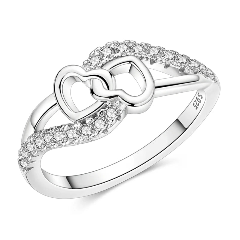 Original 925 Silver Sparkling Zircon Ring Stackable Classic Shine Stone Round Rings For Women Wedding Anniversary Jewelry Gift
