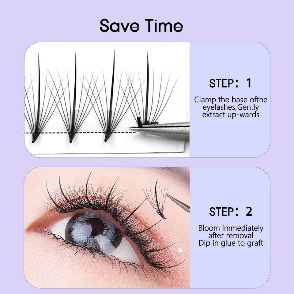 AGUUD Wispy Fans Russian Volume Eyelash Extensions 7D Thin Pointy Base Premade Hybrid Fan Lashes Individual Faux Mink Wispy Fans