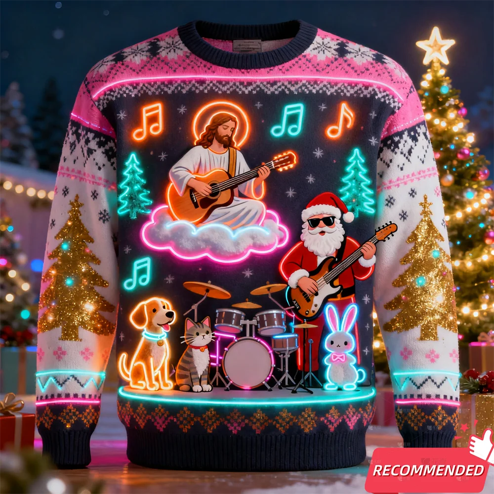 Fake Neon Light 3D Printed Ugly Xmas Sweater For Women Men Clothes Merry Christmas Snowman Funny Santa Jesus Pullovers Tracksuit