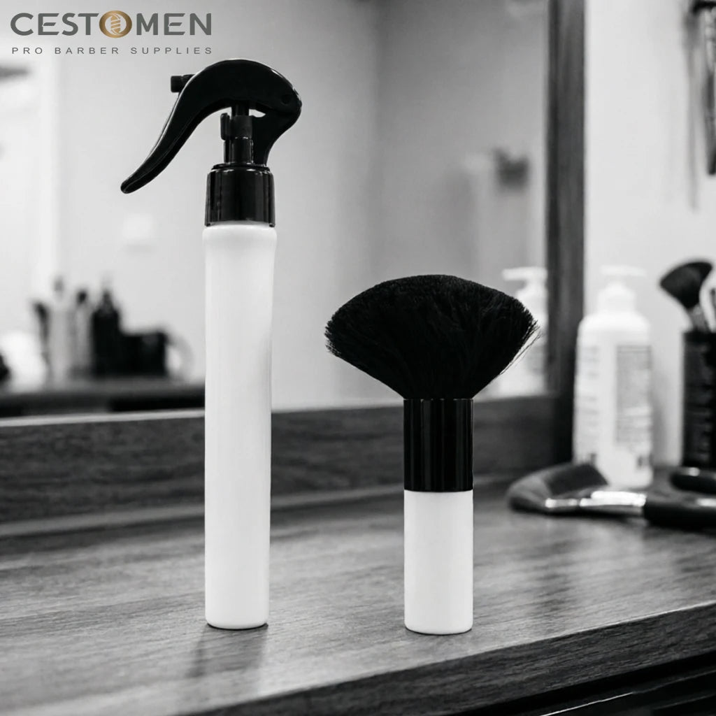 2PCS Professional Salon Barber Hairdresser Tools Set 30ML Fine Mist Sprayer Bottle For Barbershop Duster Cleaning Hair Brushes