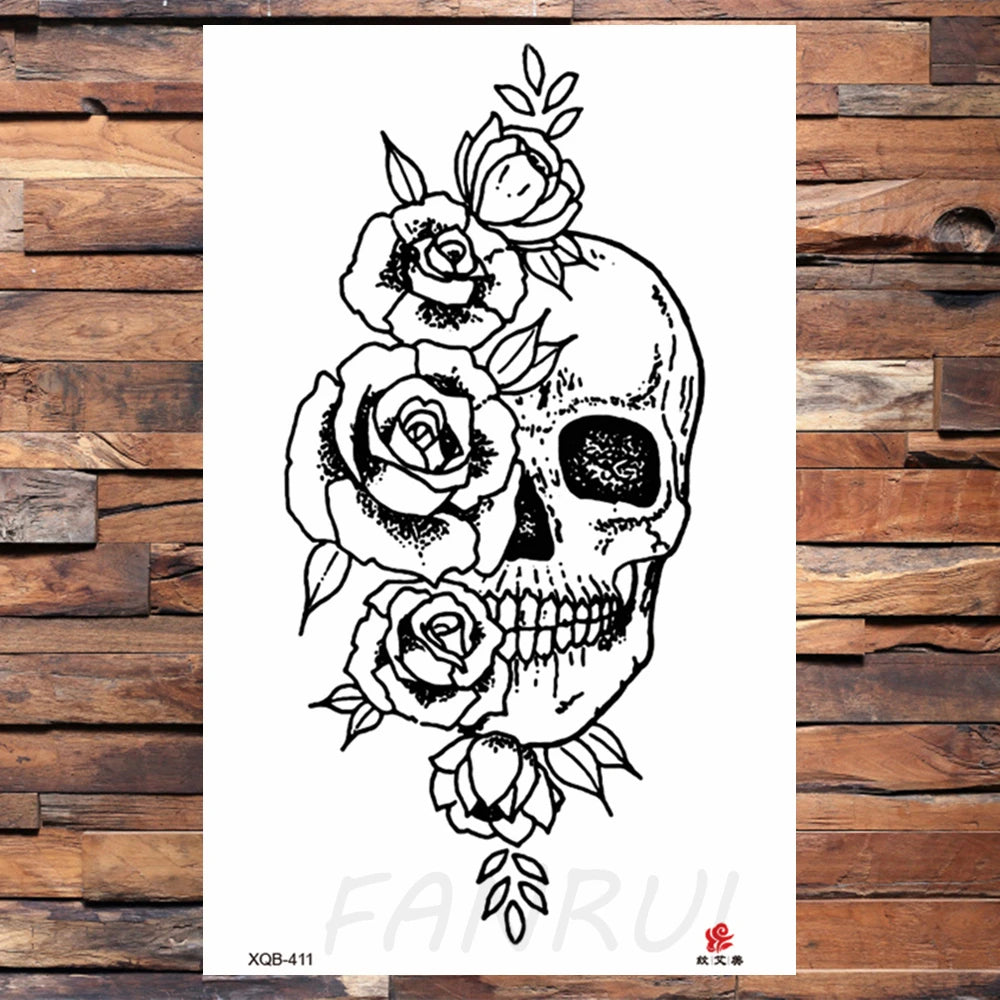 Watercolor Rose Flower Temporary Tattoo For Women Kids Girls Cherry Fake Tattoos Sticker Sexy Lotus Henna Waterproof Tatoo Waist