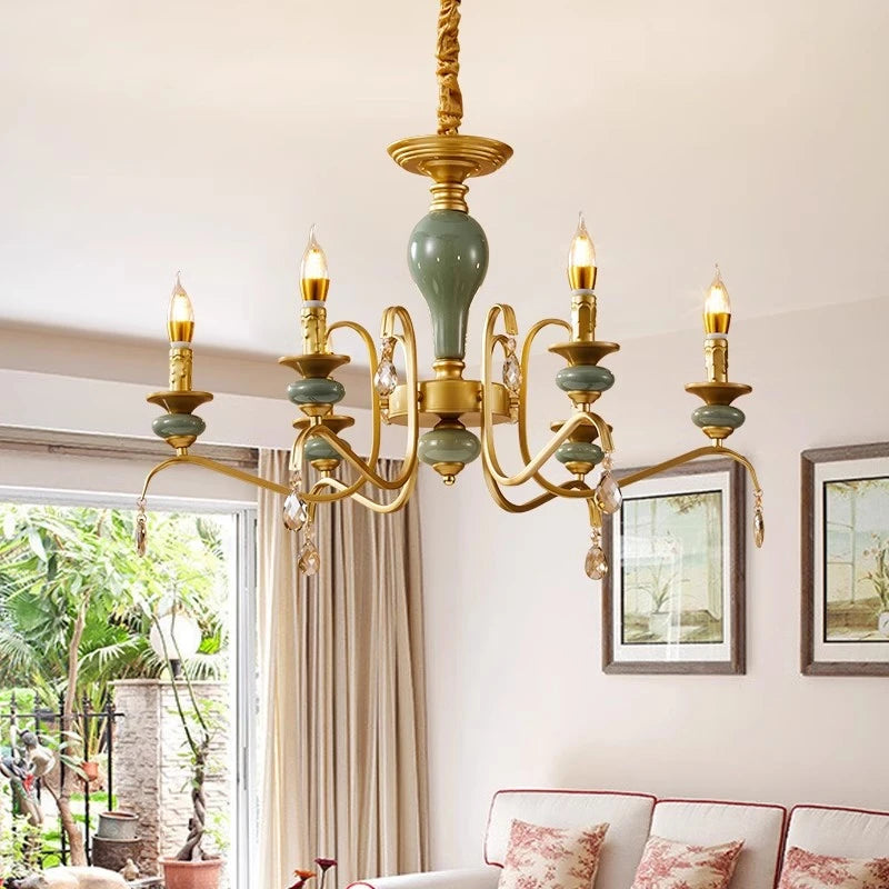 Mediterranean Style Ceramic Crystal Chandelier for Living Room Bedroom Villa Duplex - Elegant Lighting Fixture