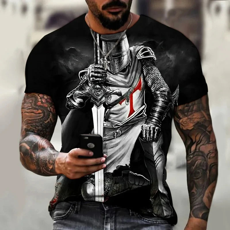 Summer Fashion Templar 3D Printed Men's T-Shirt Street Harajuku Cross TShirt For Men Short Sleeve Oversized Tshirt Vintage Top