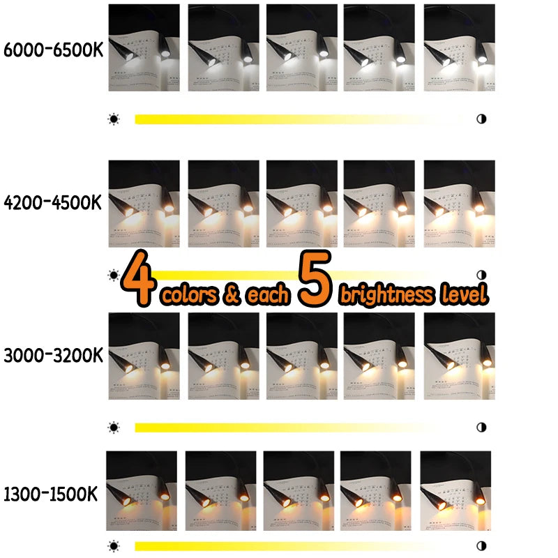 LED Neck Reading Lights Rechargeable Neck Light for Reading Lamp 4 Colors 20 Brightness Flexible Arm Neck Light Read Book Lamps