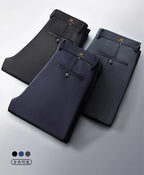 High-stretch fabric men's business trousers suitable for all seasons, featuring an elastic waistband and classic office/work for