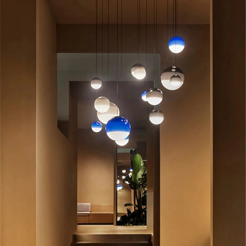 Creative Colorful Glass Pendant Lamps 15cm 20cm Green Pink Gray Round Ball Suspension Hanging Light for Restaurant Dining Room