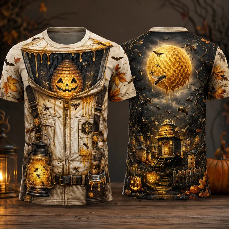 2026 New Halloween Pumpkin King Dark Castle Bat 3D All‑Over Print T‑Shirt 3D Print Short Sleeve Horror Party Tee Tops