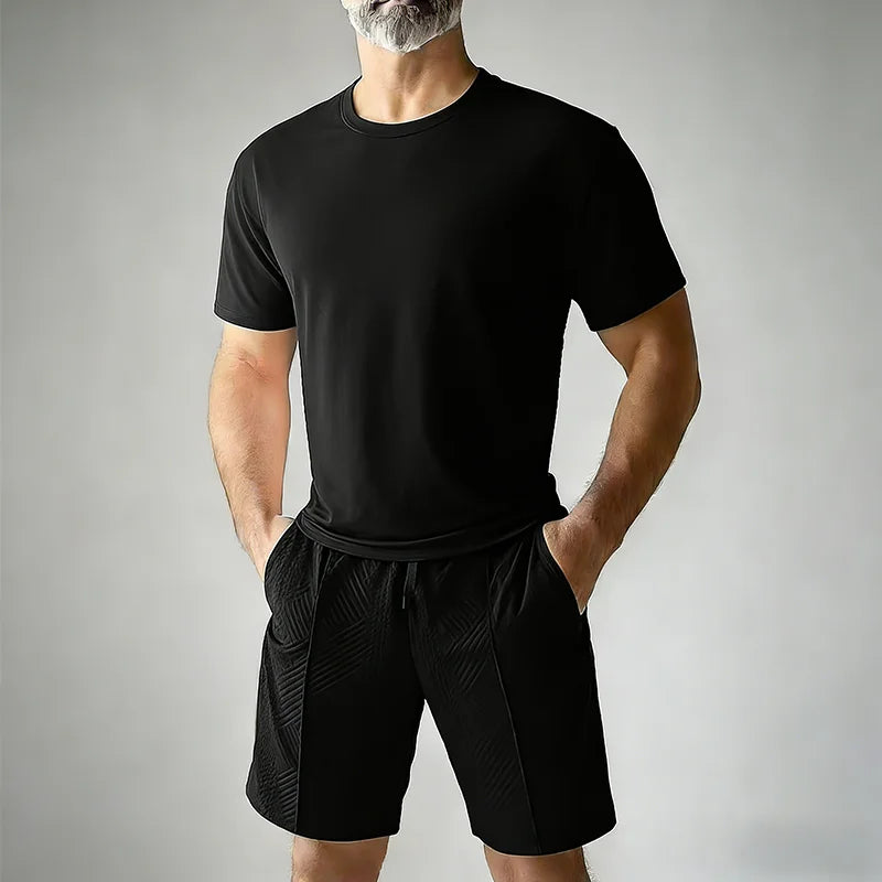 Men's Summer 2-Piece Sports Suit Sets Quick Dry Breathable Casual Short Sleeve T-Shirt with Shorts Athletic Gym Running Jogging