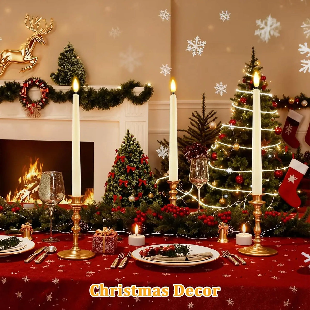 6-12-24Pcs Flameless Taper Candles Battery Operated LED Candle Flickering Candles Faux Candle Halloween Christmas Wedding Decor