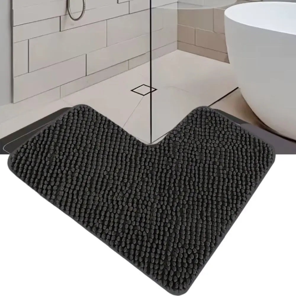 Household Absorbent L-shaped Chenille Bath Mat Washable Non-slip Corner Shower Mat Plush Soft Carpet Bedroom