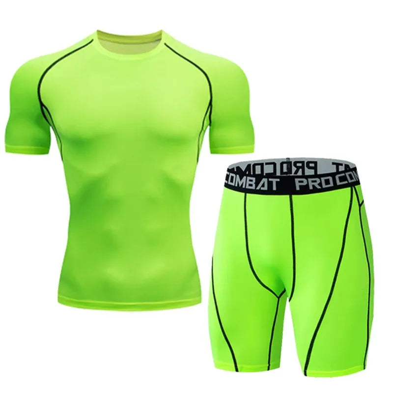 Men's Running Set Summer Quick Drying Sweat-absorbing Short Sleeved T-shirt Shorts Sports Suit Two-piece Set Men