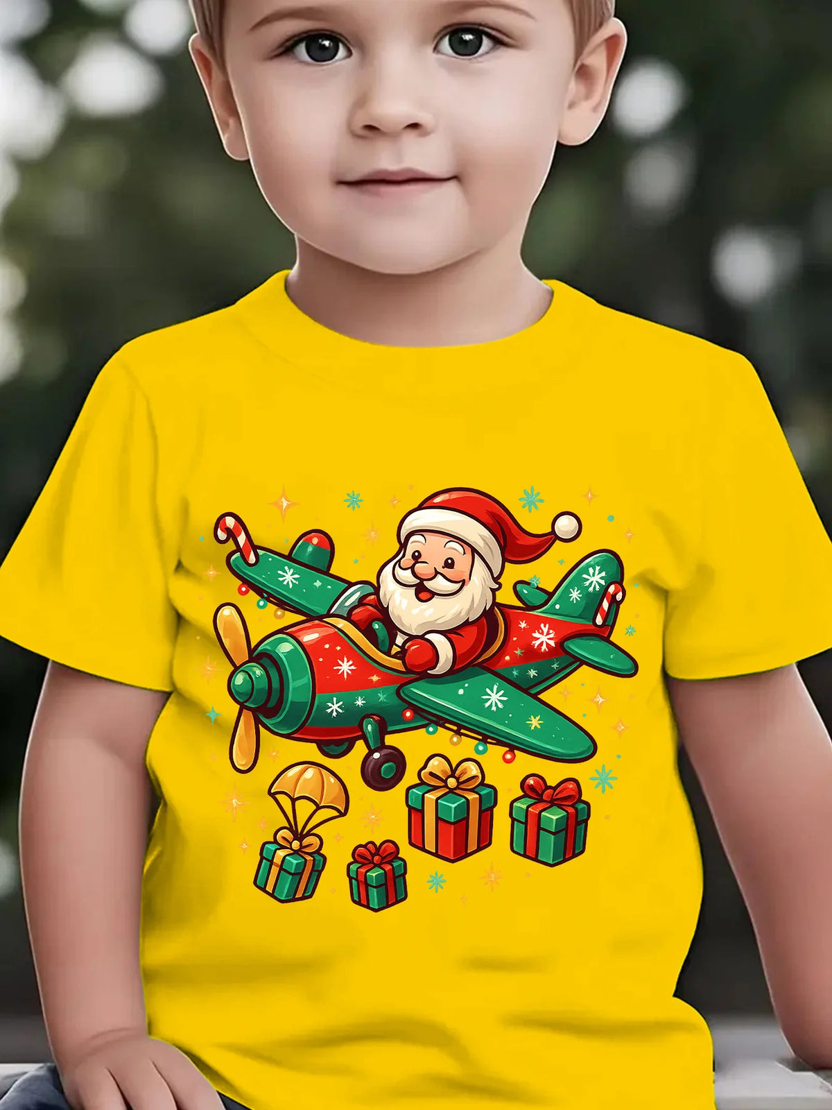 Kids Boys Girls Family Matching T Shirt Santa Airplane Christmas Gift Snowflake Graphic Print Short Sleeve Crew Neck Tee Tops