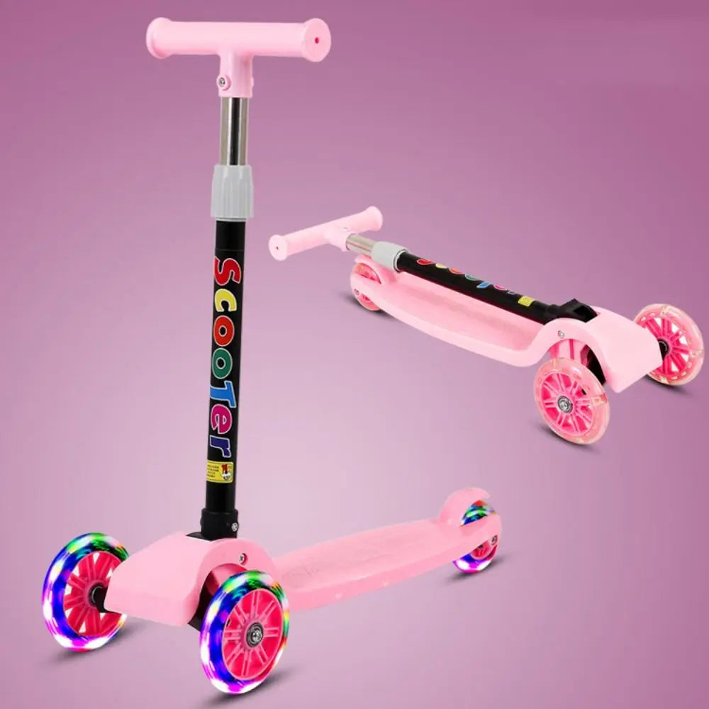 Foldable Children Scooter Adjustable Height Widened Pedals Kids Scooter with Flash Wheels Lightweight Folding Foot Scooters