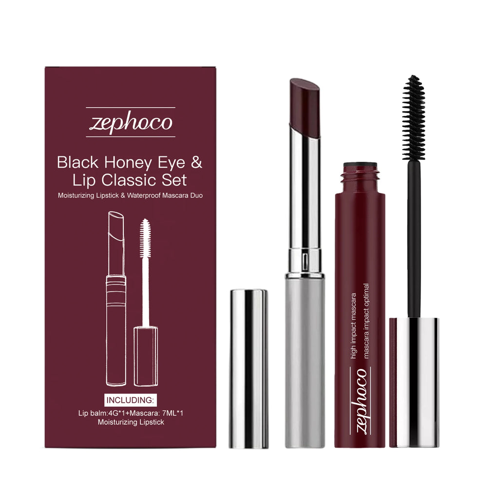 Anti-Fading Black Honey Eye & Lip Classic Set Moisturizing Glossy Plumping Lips Lipstick Eyelashes Curling Makeup Cosmetic Tool