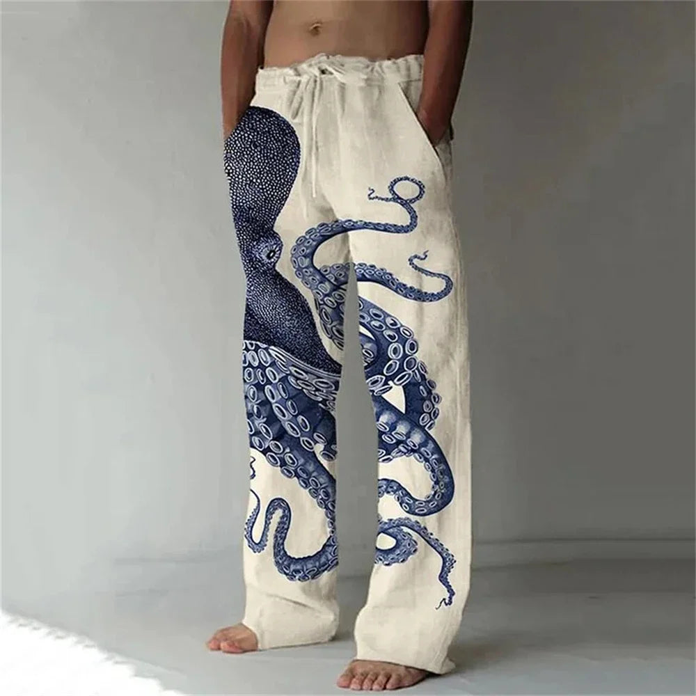 Loose And Casual men's New Bamboo Leaf 3D Printed sweatpants, Versatile And Fashionable Pocket Drawstring Sports Pants