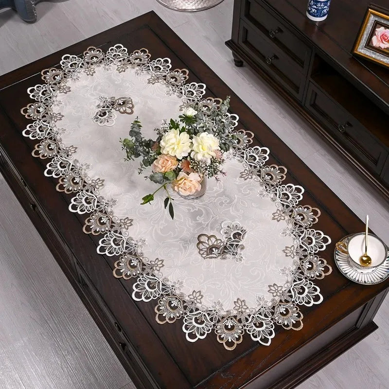 Tea Table Cover Oval Table Dining Tablecloth Europe Embroidered Flower Fabric Living Room Coffee Table Placemat Home Decoration