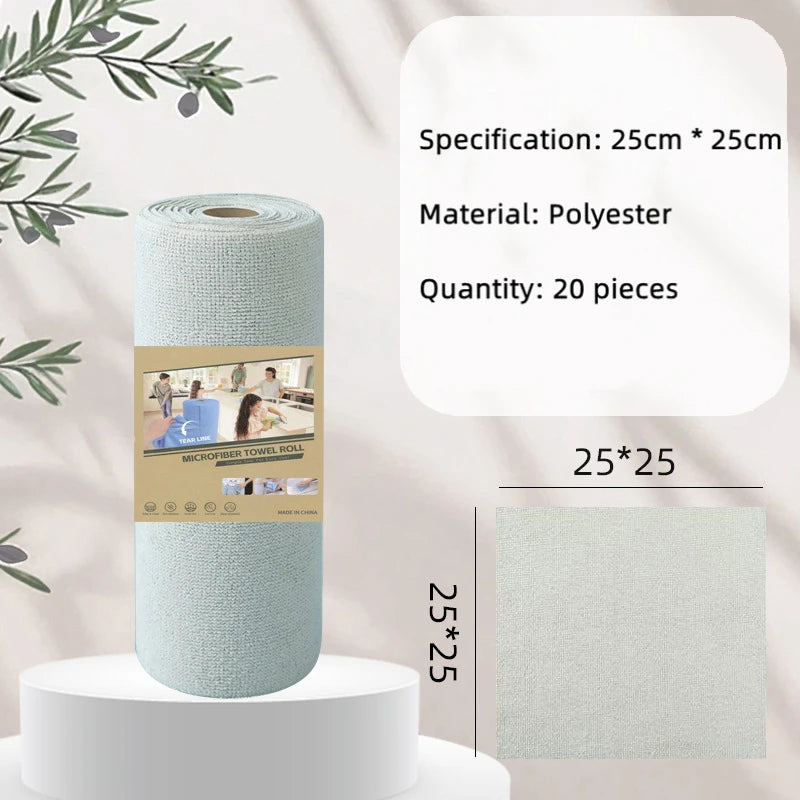 1Roll 20Sheets Reusable Microfiber Cleaning Wipes Household Kitchen Dish Rags Towel Rolls Wash Paper Towel Replacement Lint-Free
