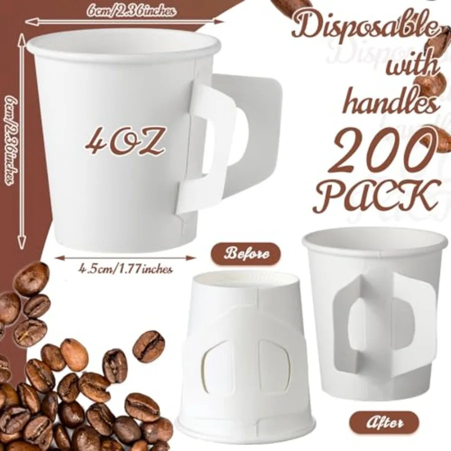 Count 4 oz Disposable Espresso Cups Bulk with Handles White Disposable Paper Cups for Coffee Espresso Tea Hot Cold Drinking Bev