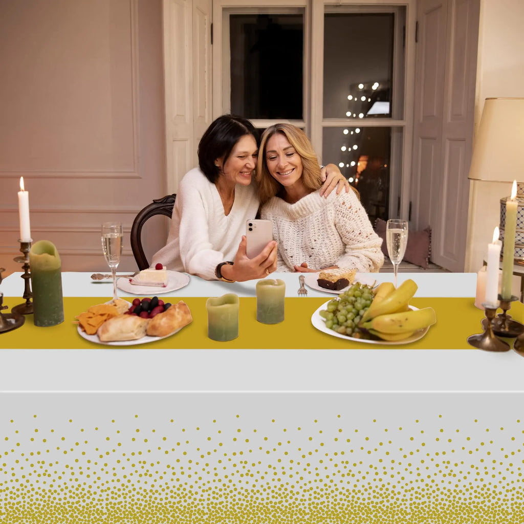 White Plastic Disposable Tablecloth Rectangle Party Table Cover Gold Dot Waterproof Table Cloth for Wedding Birthday Party Decor