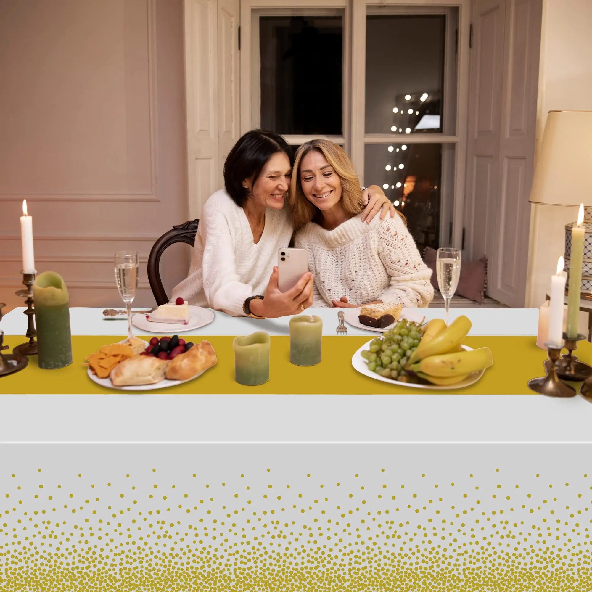 White Plastic Disposable Tablecloth Rectangle Party Table Cover Gold Dot Waterproof Table Cloth for Wedding Birthday Party Decor