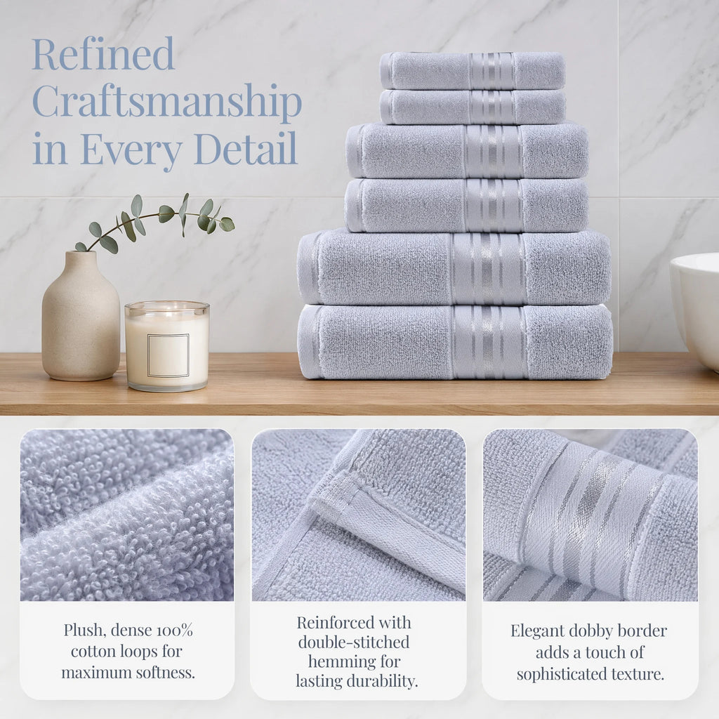 Luxury 6 Piece Towel Set, 2 Bath Towels 2 Hand Towel 2 Washcloths, 600 GSM 100% Cotton Turkish Towels for Bathroom, White Towel Sets