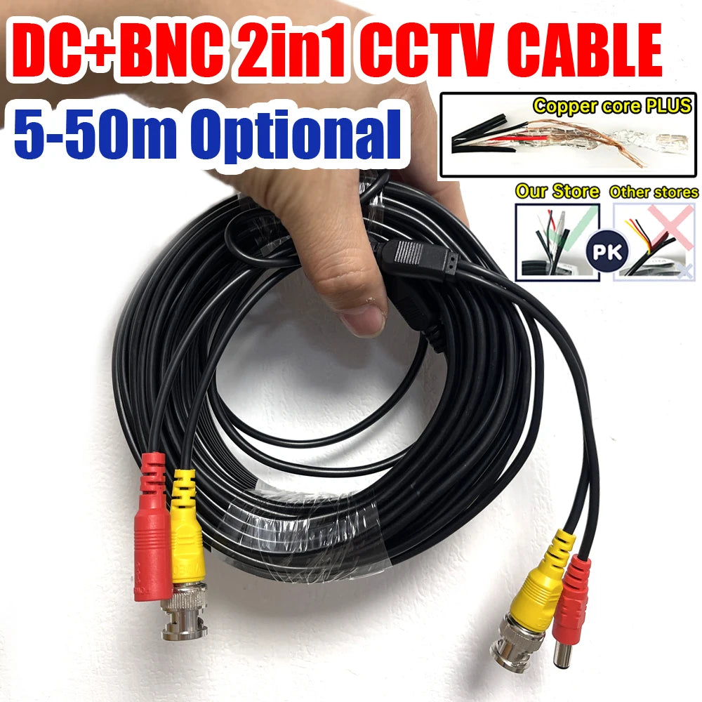5m 10m 15m 20m 25m 30m 50m ALL Copper BNC+DC 2in1 Surveillance CCTV CAMERA Cables Video+Power HD AHD Security Wire Extended Line