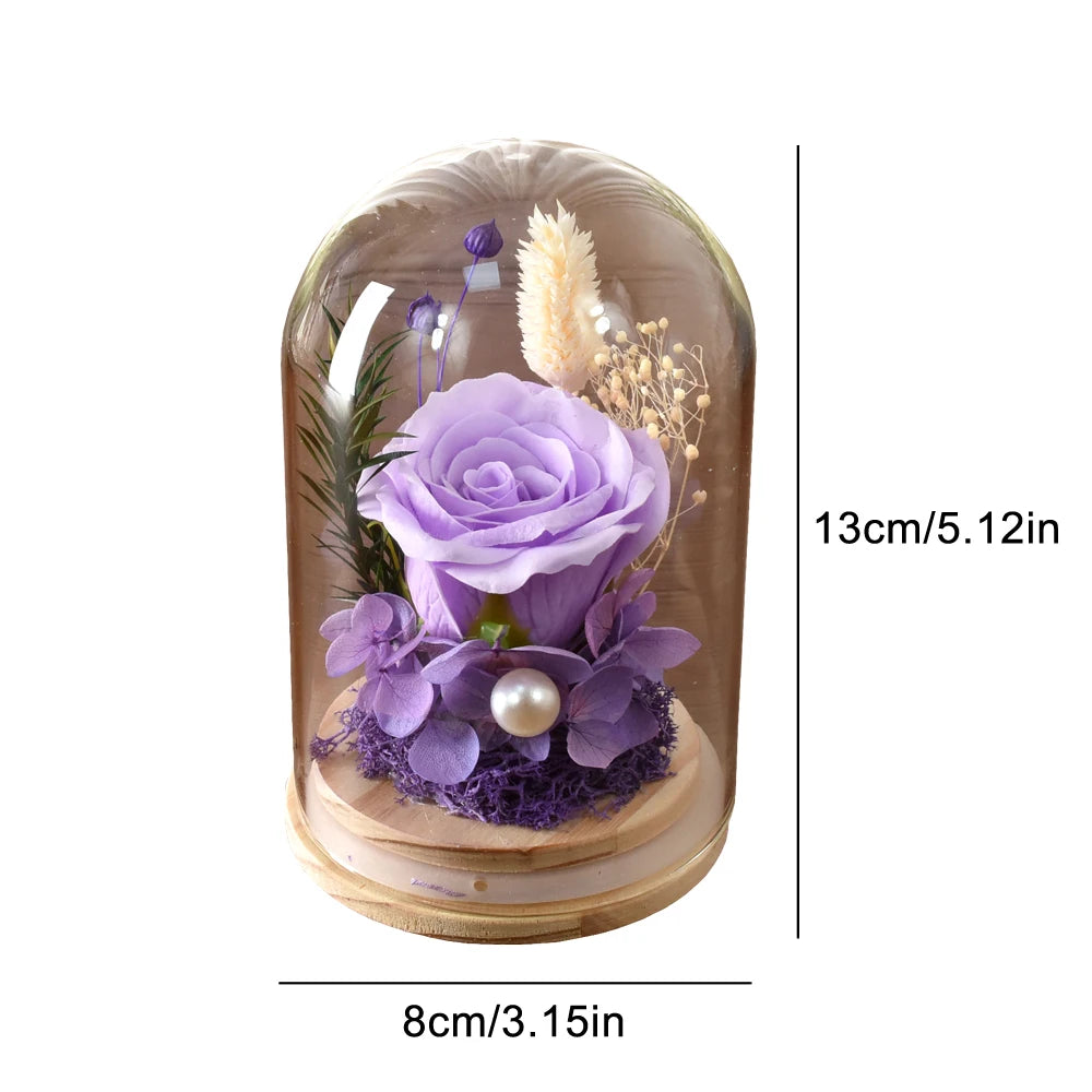 Little Artificial Rose Flowers Valentine's Day Flower Gift to Girlfriend Mother's Glass Dome Bell Jar at Valentine's Day Wedding