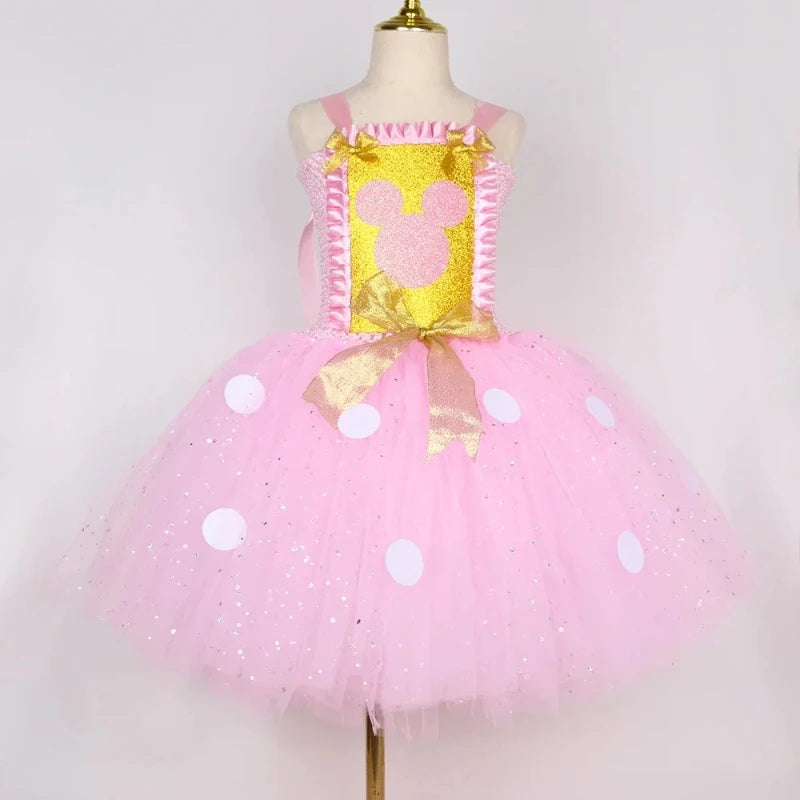 Baby Girls Pink Minnie Tutu Dress Polka Dots Glitter Cartoon Tulle Princess Dress Kids Halloween Birthday Party Cosplay Costume1