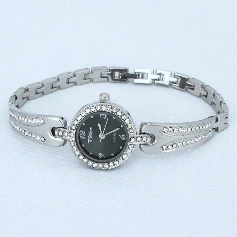 1PCs Classic Vintage Business Women Wristwatch Sliver Quartz Watch Bracelet Watches Party Office Christmas Gifts