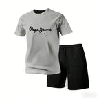 New summer fitness sportswear for men short-sleeved T-shirt and shorts two-piece set breathable and quick-drying casual wear