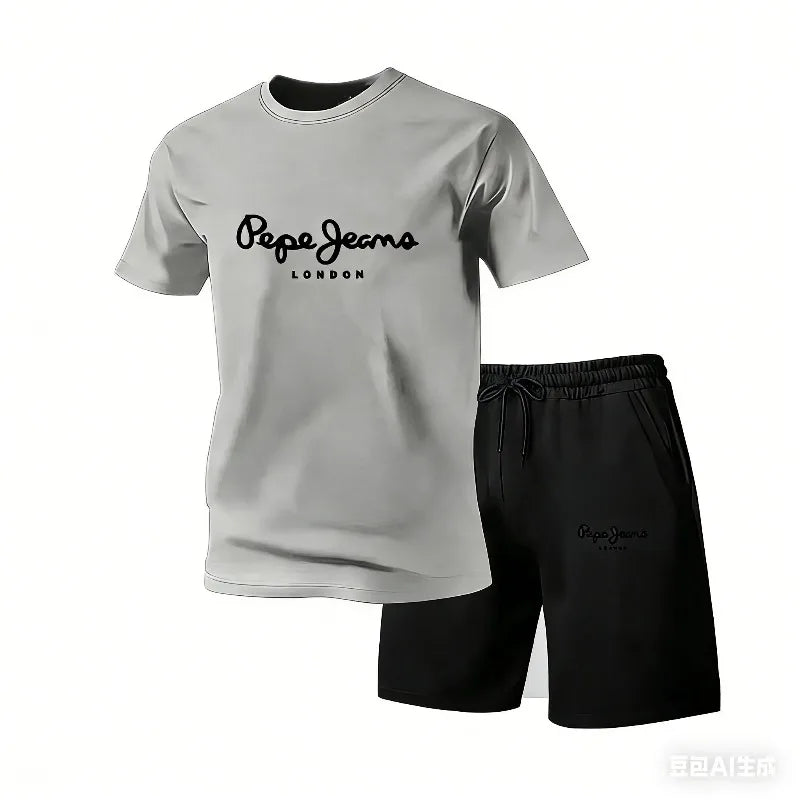 New summer fitness sportswear for men short-sleeved T-shirt and shorts two-piece set breathable and quick-drying casual wear