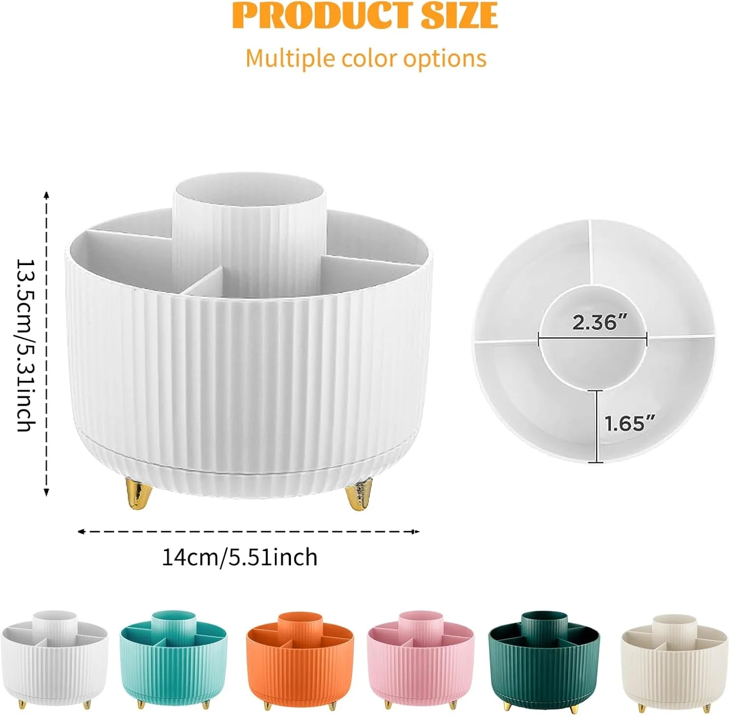360°Rotating Makeup Desktop Cosmetic Storage Box Organizer 5 Slot Large Capacity for Bathroom Portable Makeup Brushes Pen Holder