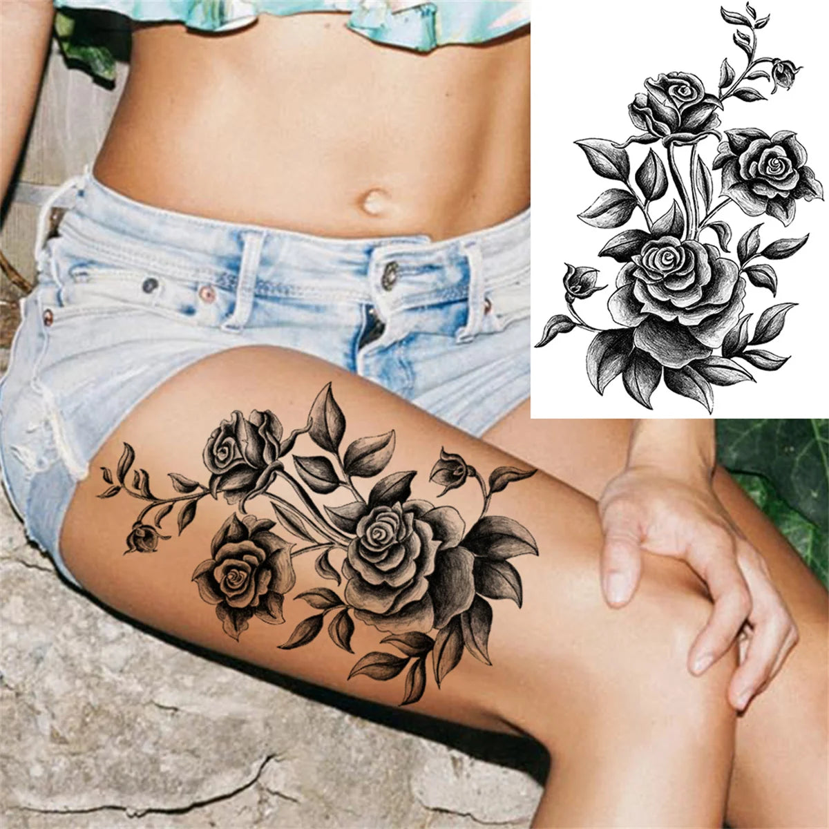 Realistic Sexy Peony Tattoos Temporary Women Adult Flower Arm Tattoos Sticker Waterproof Fake Floral Bloosom Body Leg Art Tatoos