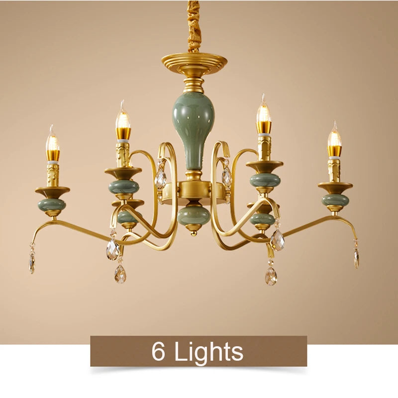 Mediterranean Style Ceramic Crystal Chandelier for Living Room Bedroom Villa Duplex - Elegant Lighting Fixture