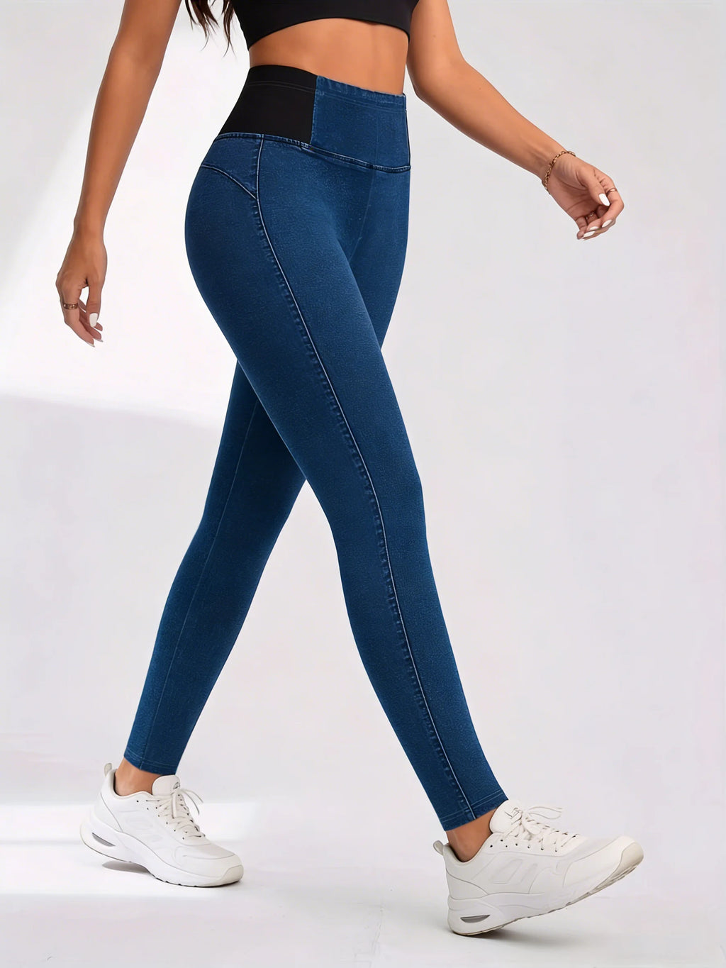 Women's Imitation Denim High Waist Hip Lifting Yoga pants Fashionable Sexy Casual Pants Solid Color Leggings High Elastic Soft