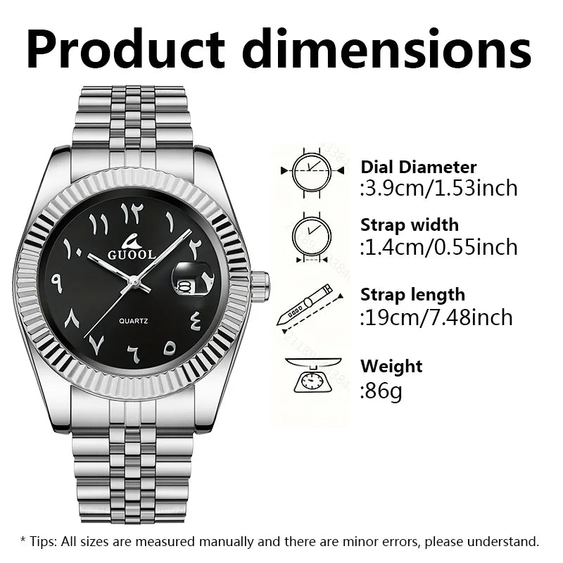 New Hot-Selling Men's Stainless Steel Five-Link Steel Band Watch with Arabic Numerals, Business Style, Round Case, Calendar Display Function, Valentine's Day Gift, Father's Day Gift, Holiday Gift, Halloween Gift