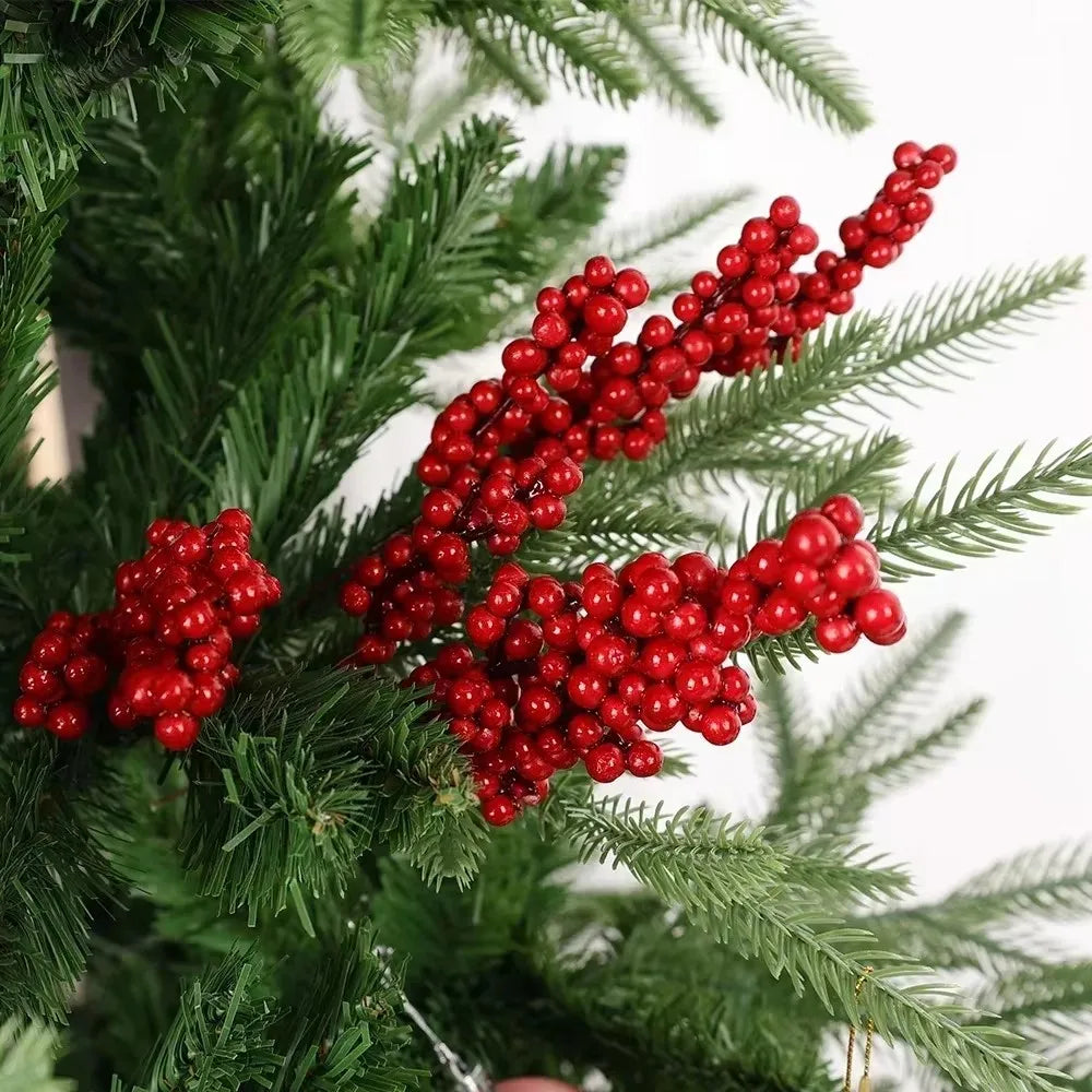 1/50PCS Christmas Artificial Red Berries Branches Xmas Tree Garland Flower Arrangement Branches Holly Berry Fake Flowers Plant