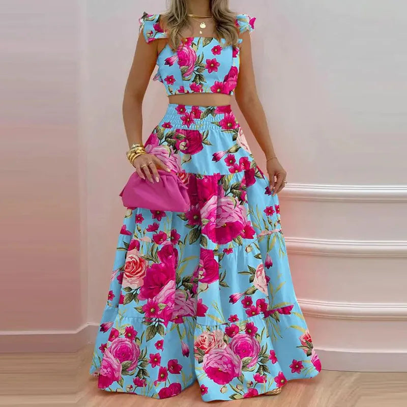 Skirt Y2k Two Piece Set Womans Clothing New 2026 Spring/Summer Elegant Sexy Collage Sleeveless Top and Longuette Suits Female