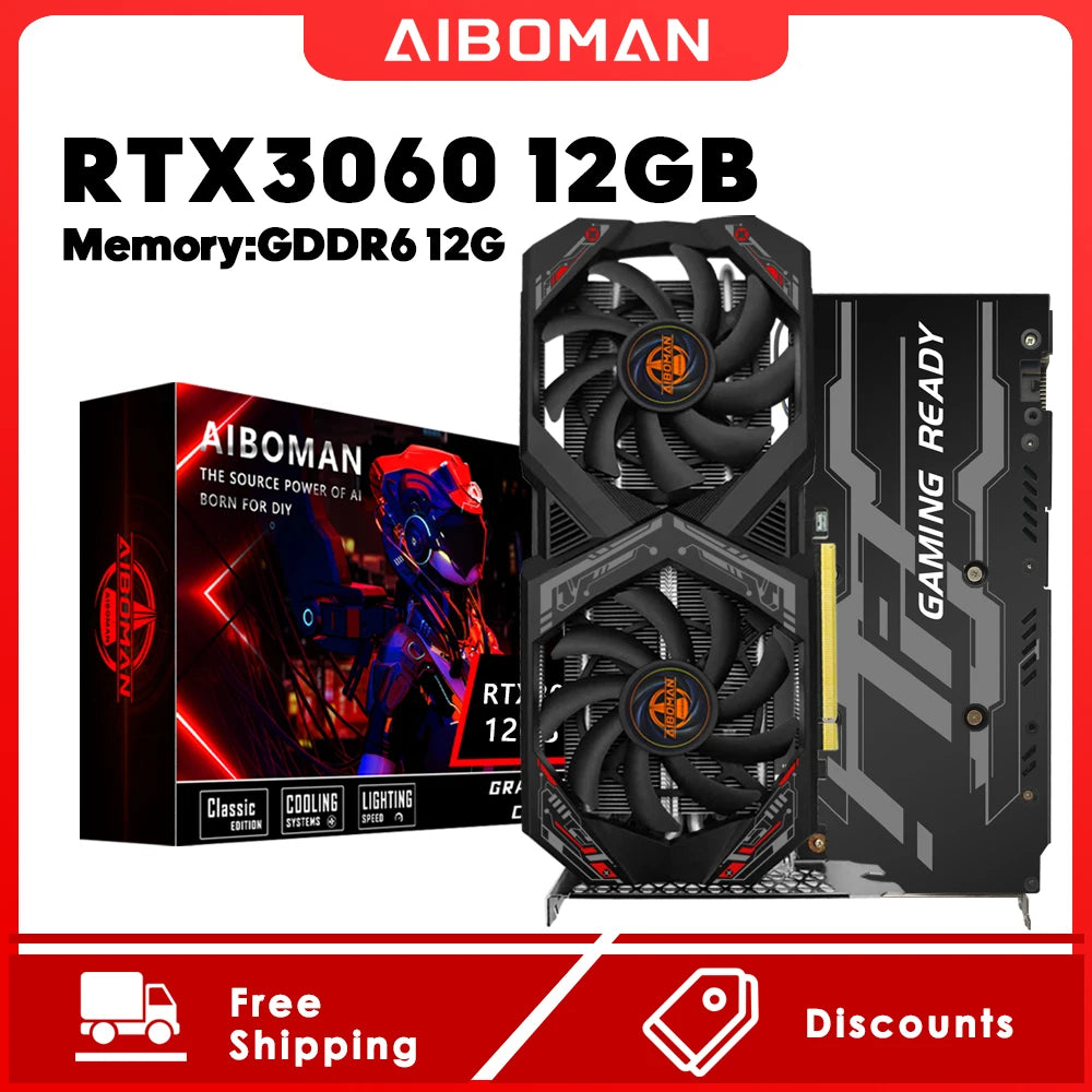 AIBOMAN Graphics Cards GeForce RTX 3060 12GB NVIDIA GPU GDDR6 192bit 8Pin PCI-E 4.0 x16 rtx3060 12gb Suitable for gaming