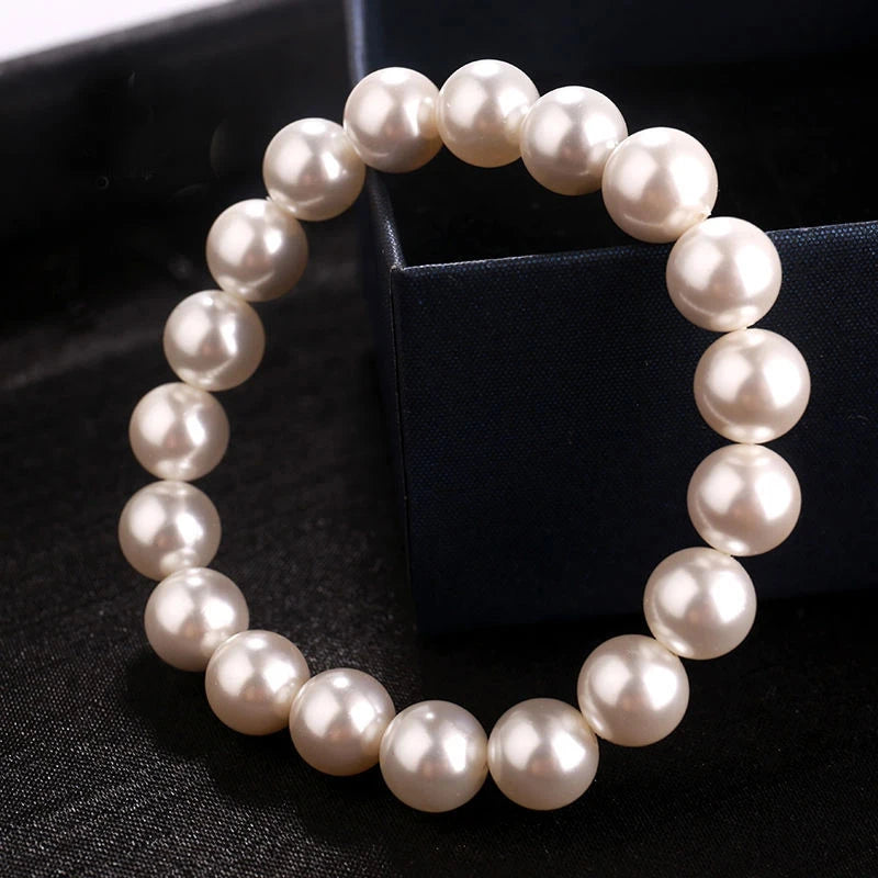 Fashion Elegant Elastic White Pearl Bracelet For Women Men Wedding Banquet Stretch Bracelets 6-12mm Beads Handmade Jewelry Gift