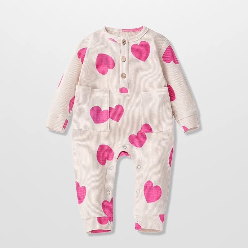 Newborn Baby Romper Heart Polka Dots Print Jumpsuit Toddler Boys Girls Long Sleeve Rompers for Spring Autumn Playsuit