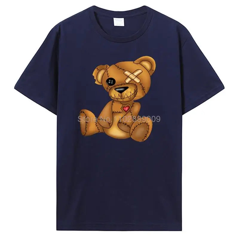Teddy Bear Playing Badminton T-shirt Cotton Clothing Tops Graphics Kawaii Men Women Short Sleeve Print TShirt Tees