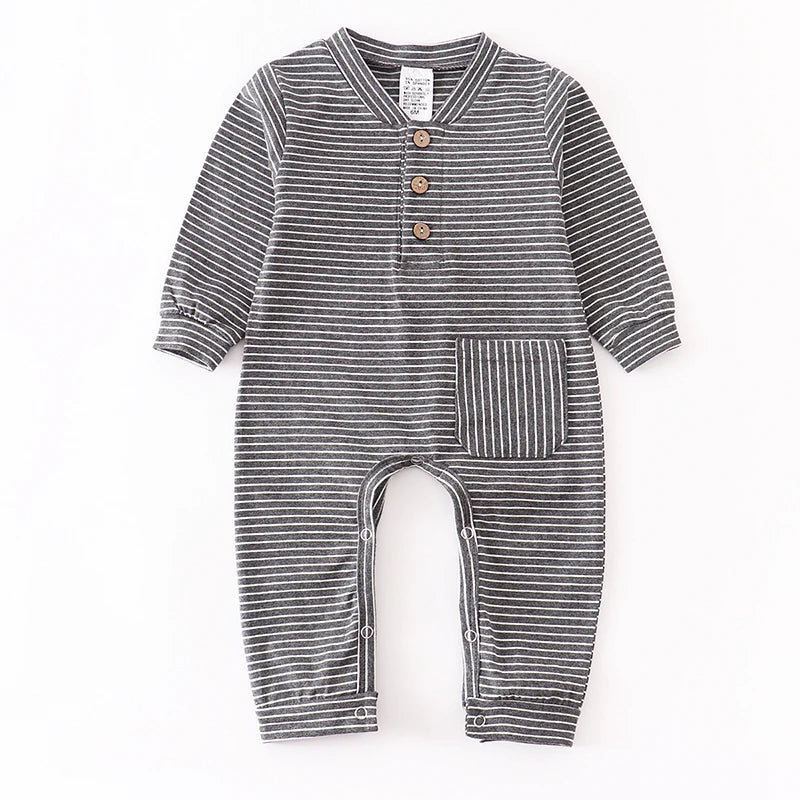 Newborn Baby Boy Romper Long sleeve Girl Infant Cotton Clothes Knitted Stripe Solid Jumpsuit For Toddler Outfits 0-24M