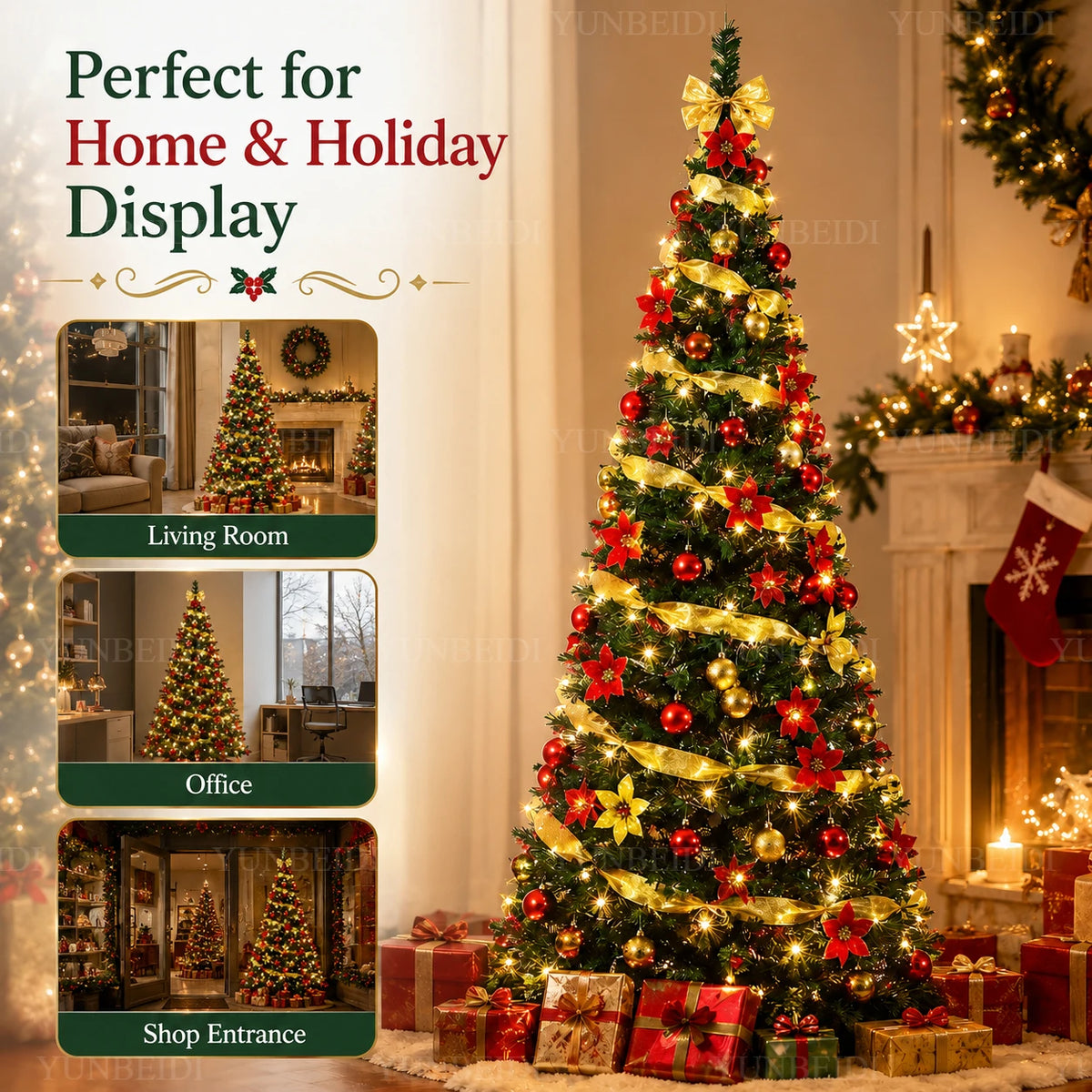 Foldable Christmas Tree with LED Lights Decoration Accessories Integrated Artificial Christmas Tree 1.5M To 2.1M for Home Decor