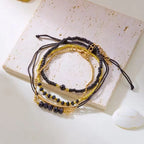 New Fashion 4Pcs/Set Vintage Black Hand Bracelet With Hand-Woven Beaded Simple Women Fine Popular Jewelry Accessories Wholesale