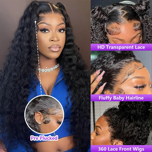 360 Full Lace Wig Human Hair Pre Plucked Hd Transparent Lace Frontal Human Hair Wig Pre Plucked with Baby hair Deep Wave Wig