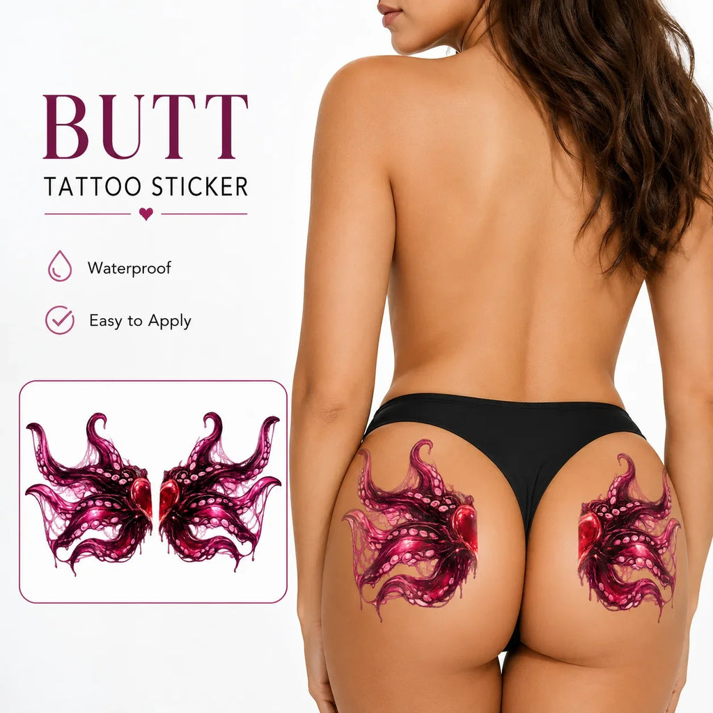 Newest Sexy Octopus Temporary Tattoo Sticker for Women, Purple Tentacle Body Art, Hip Butt Fake Tattoos, Waterproof Easy Apply