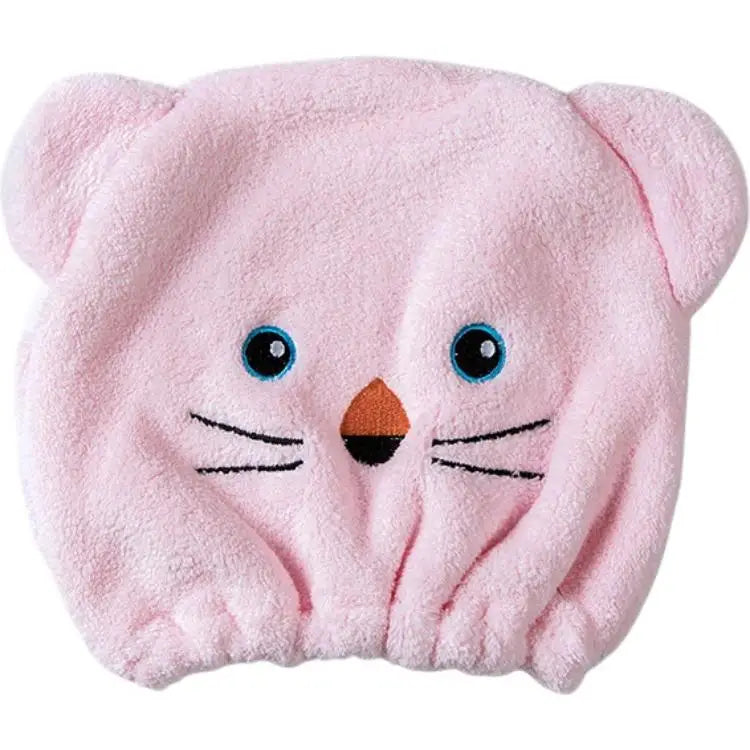 Cute Cartoon Bear Soft Absorbent Dry Hair Cap for Kids Coral Fleece Microfiber Hair Drying Towel Head Wrap for Children Kids