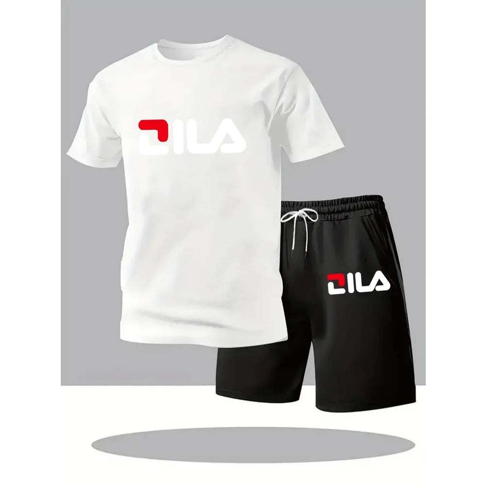 Summer Men's Casual Fashion Sportswear Short Sleeved T-Shirt Set Beach Print Jogging Co-ords Trendy Hot Item